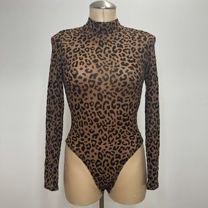 Sheer leopard mockneck bodysuit onesie